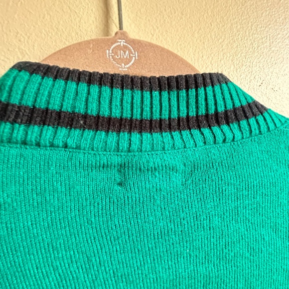 Robert Bruce Academia Vintage L/XL Mock Neck Varsity Green Black Crest Sweater - Picture 7 of 8
